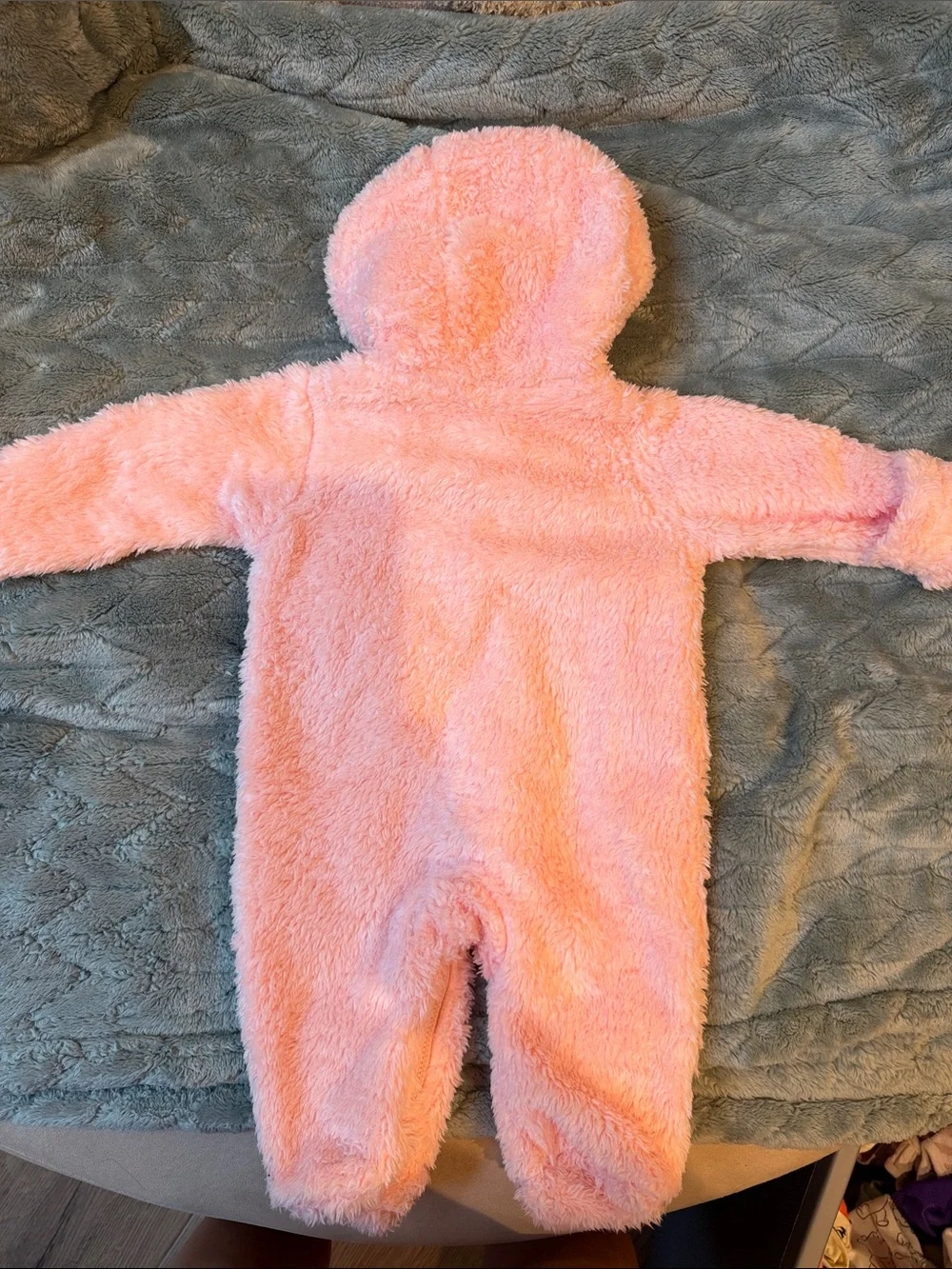 Carter's Soft Pink Plush Hooded Baby Footed One-Piece